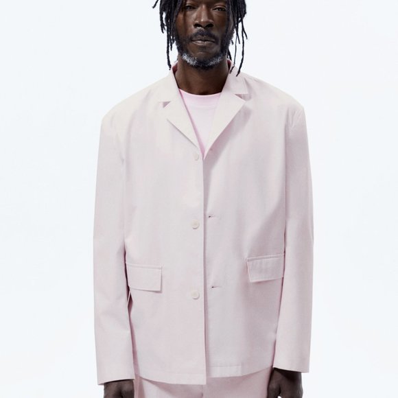 ZARA Men's PINK POPLIN SUIT JACKET BLAZER SZ 40 Lightweight Summer Lined COTTON - Picture 4 of 8